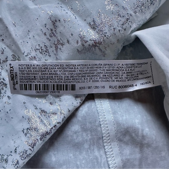 Zara Silver Foil Print Button Down Shirt White Long Sleeve Collared XS - Picture 8 of 12